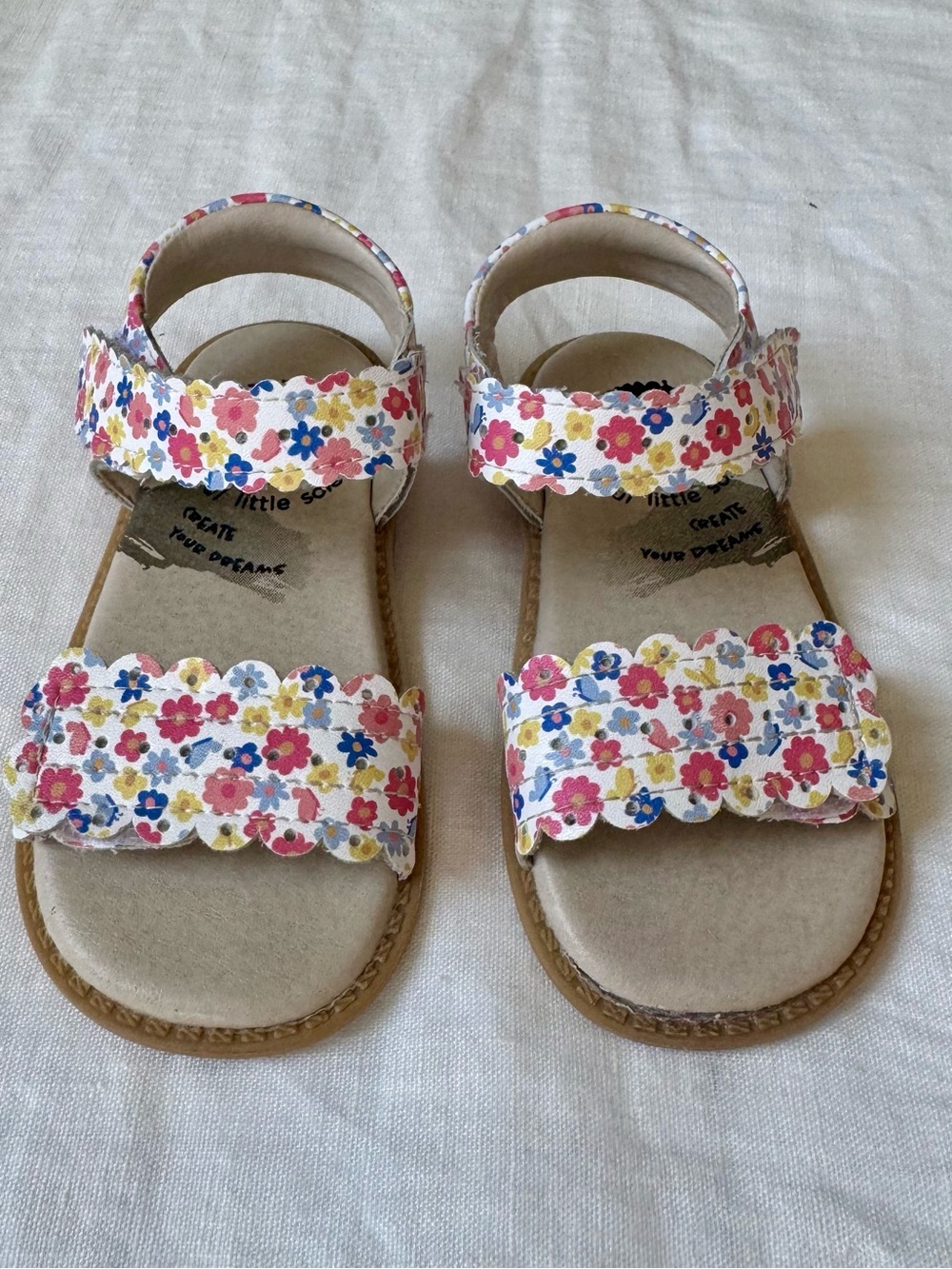 Livie & Luca Girls Size 7 Floral Strap Sandals - Pink/Blue/Yellow